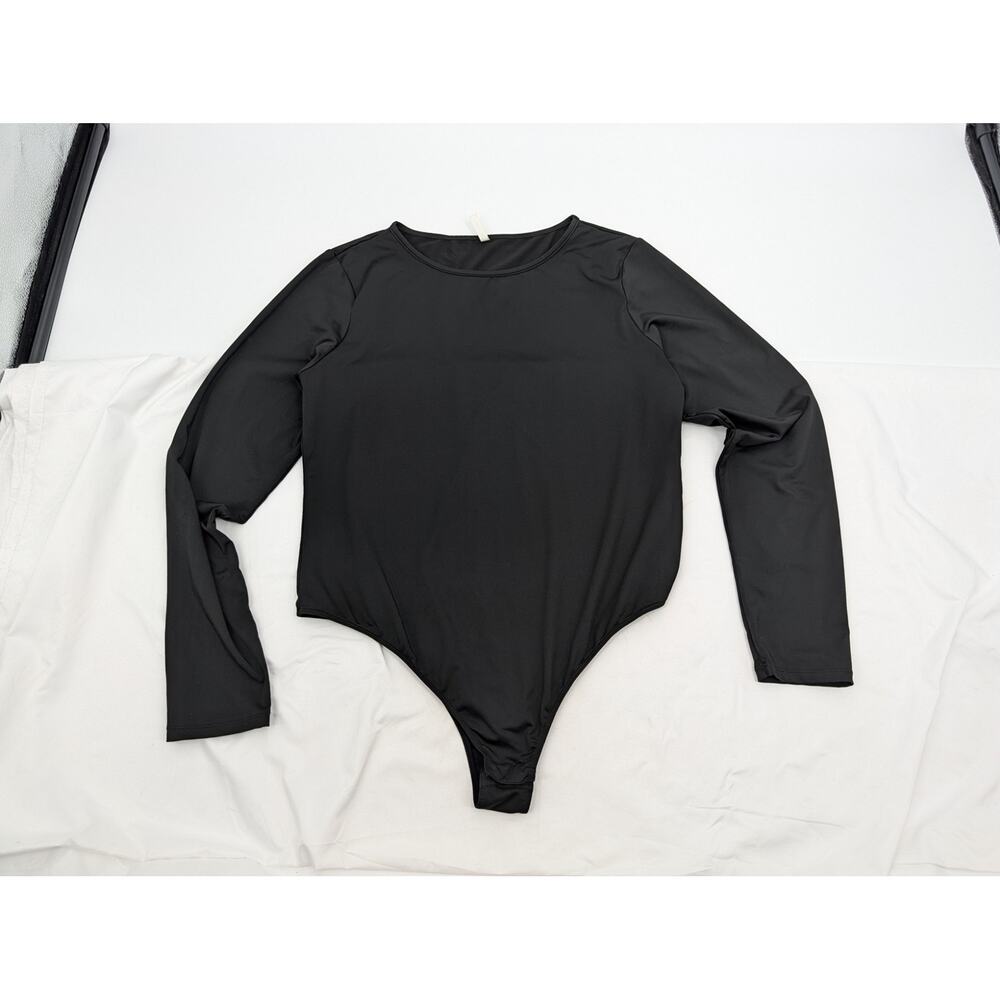 Halara Round Neck Long Sleeve Casual Bodysuit Black Size *L* Basic Staple Simple